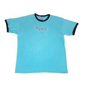 Vintage Y2K Nike T-shirt Ringer XL Blue Graphic Print Just Do It